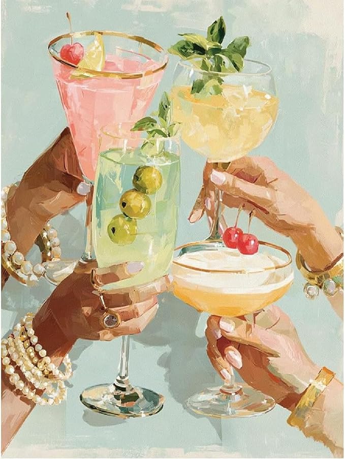 Girly Cocktail Paint by Numbers Kit for Adults Framed Canvas Frameworkless