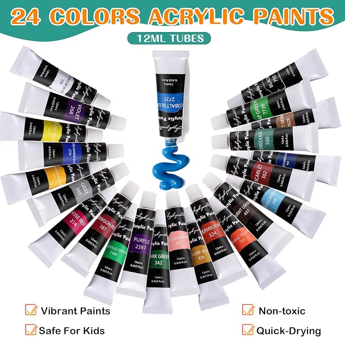 koseibal Kids Acrylic Paint Set with Canvas, Easel, More Art Supplies
