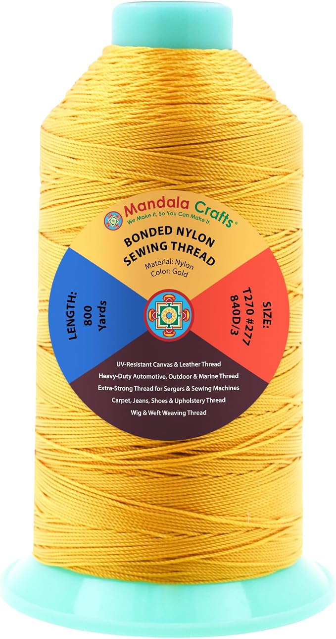 Mandala Crafts Size 277 840D T270 Gold Bonded Nylon Thread, 800 YDs