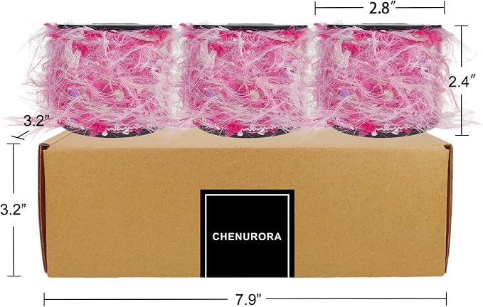 Artisanal Yarn Collection Multifiber Fancy Yarn with Iridescent Sequins for Knitting Crocheting Crafts DIY, Set of 3 Rolls (Neon Pink)