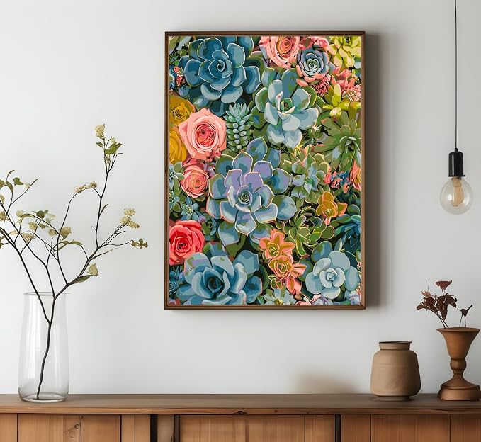 DOTSTART Paint by Numbers Kit for Adults,Colorful Succulents Plants Paint by Number for Adults,Acrylic Adults' Paint-by-Number Kits, Easy Paint by Number Adult Canvas for Home Art Decor, 16X20 inch
