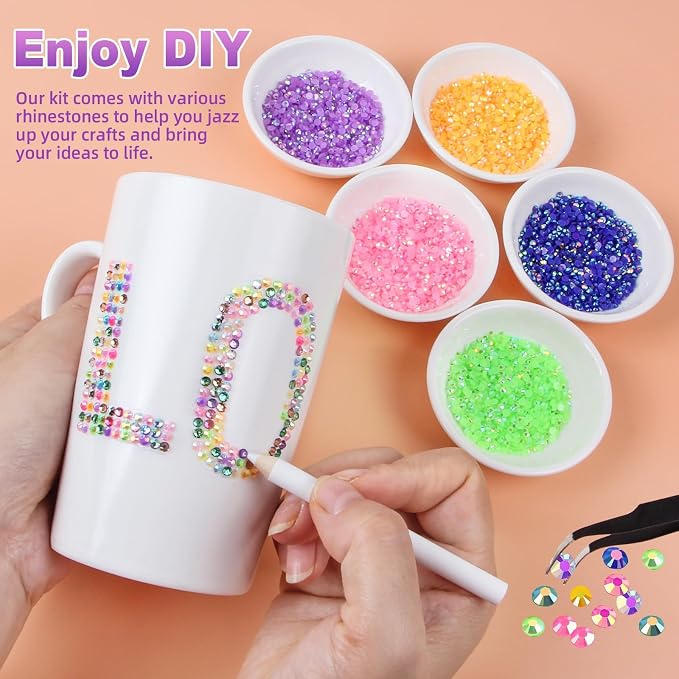 50000Pcs 40 Colors Resin Jelly Rhinestones for Bedazzling, 3mm Multicolor Flatback Gems for Crafting, Bedazzler Kit with 3Pcs 10ml B7000 Glue for Clothes Book Shoes Nails Art Makeup