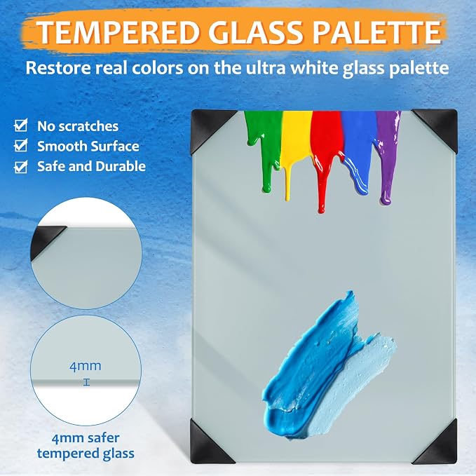 Glass Palette for Oil Painting, 16 x 12 Inches, Grey, Easy to Clean