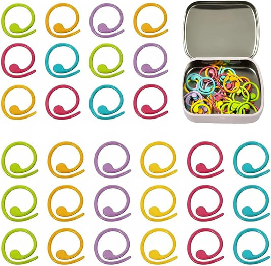 Wonafa 50 Pcs Helical-Shaped Crochet Markers Ring,Boxed Crochet Rings,Multicolor Metal Stitch Markers Knitting Stitch Markers for Sewing Knitting DIY and Handmade Crafts (Spiral-50Pcs)
