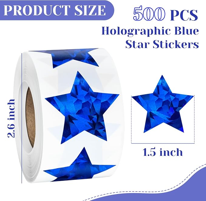 Imeepa 500PCS Holographic Blue Star Stickers, 1.5" Reward Labels