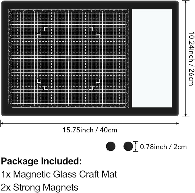 BAOFALI Magnetic Glass Craft Mat; 15.75"x10.24"Heat Resistant Glass Media Cutting Mat W/MagnetsGridlines and Measurements; for Cutting, Stamping, Mixed Media, Heat Embossing and Hot Glue Projects