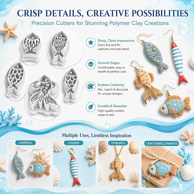 11 Pcs Ocean & Fish Polymer Clay Cutters Set