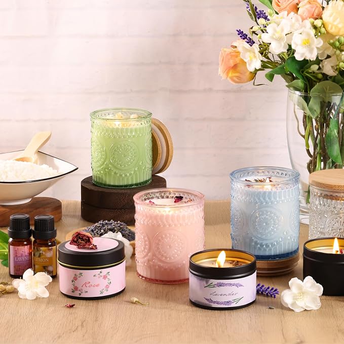 DARJEN Candle Making Kit for Beginners, 2 Jars Soy Wax Scented DIY Set | 100% Soy Wax, 10oz Glass Jars, 4oz Tins, Cotton Wicks, Pleasant Scents, Instruction& More- Perfect as Home Decorations