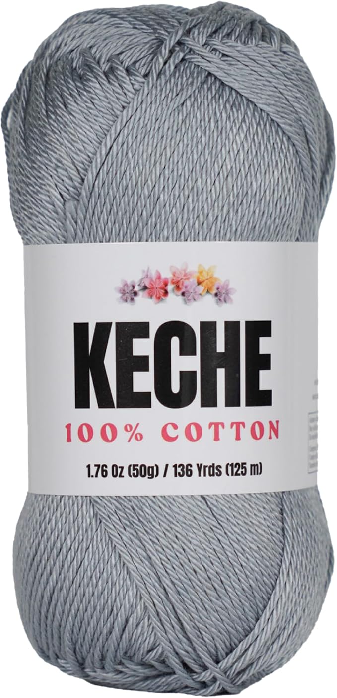 Cotton Yarn - 100% Cotton Yarn for Crocheting and Knitting, Mercerized Cotton Amigurumi Yarn Fine-Sport 2 1.76 oz (50g) / 136 Yrds (125 m) - Grey