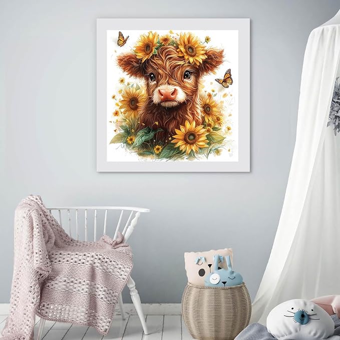 Diamond Art Kits for Adults, Highland Cow Sunflower Diamond Painting Kit