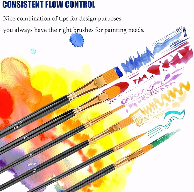 Artstorys Paint Brushes Set, 20 Pcs Acrylic Oil Watercolor Painting Brushes | Artist Paintbrushes (Nylon Hair Wood Handles) for Adult Drawing, Great for Face, Rock & Canvas, Arts Craft Supplies, Black