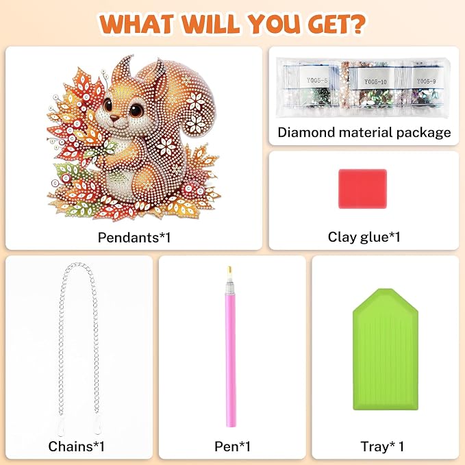 Bowetile Fall Squirrel Diamond Art Hanging Kits for Adults, Diamond Art Suncatchers Maple Leaf, 5D Special Shape Autumn Diamond Painting Pendant Window Ornament Gifts for Home Door Wall Decor