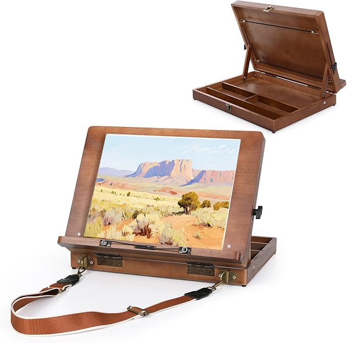 TYYIHUA Tabletop Easel for Painting, Adjustable Wooden Desktop Art Easel | A3, Page Clips & Carry Strap, Travel Drawing Board for Sketching, Diamond Painting, Ideal for Adults, Students & Beginners