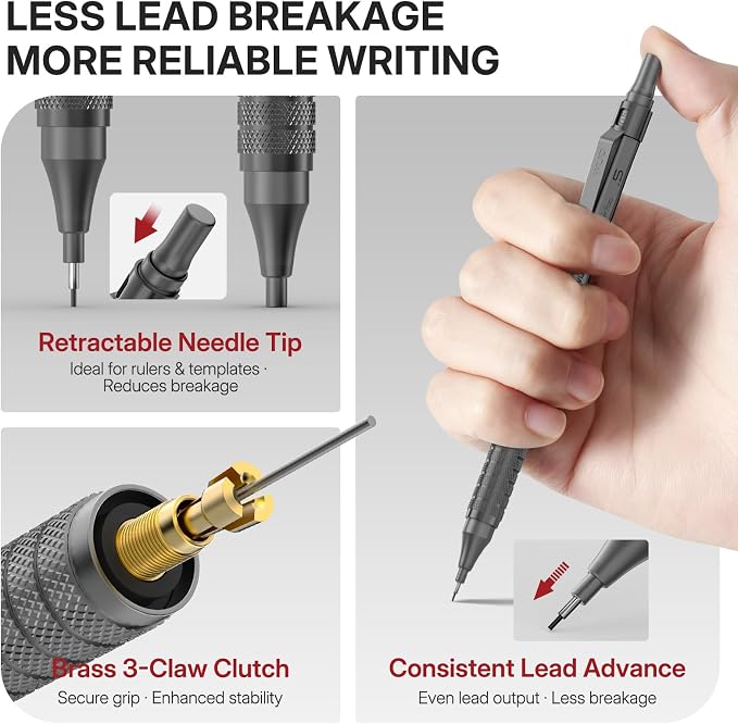 WUO Mechanical Pencil Set, 5 Pack Drafting Pencils 0.3/0.5/0.7/0.9/2.0mm