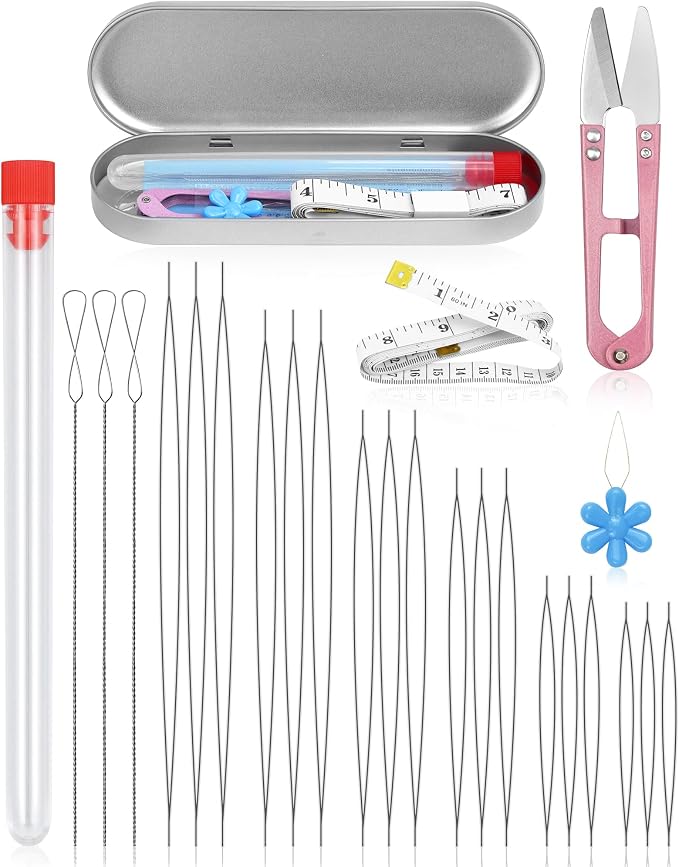 FIVEIZERO 21 Pieces Beading Needles Set, 6 Sizes Seed Beads Needles Big Eye, Collapsible Beading Needles Set for Jewelry Making