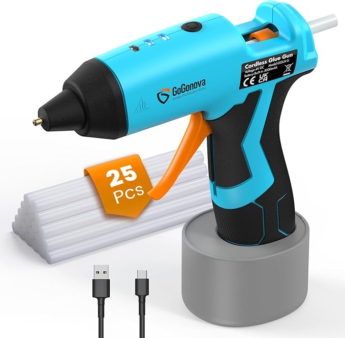 GoGonova Cordless Hot Glue Gun Kit, 5Ah Battery, Includes 25 Glue Sticks