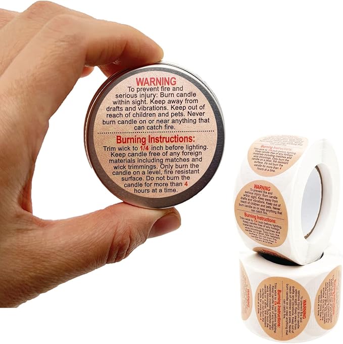 1000 Pcs Warning Labels, 1.5 Inch Safety Stickers for Candle Making DIY Jars, Brown