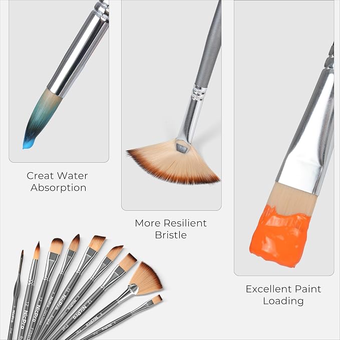 Nicpro 40 PCS Paint Brush Set, Professional Acrylic Paint Brushes | Suitable for Acrylic Painting, Oil, Watercolor, Gouache, Includes Palette Knife & Canvas Roll, Painting Supplies for Artist