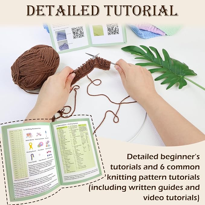 Lewhoo Knitting Kit for Beginners, 6 Patterns Dishcloth Learn to Knit Kit | Step-by-Step Instruction,Complete Knit Starter Kit -Including Yarn, Knitting Needle&Accessories