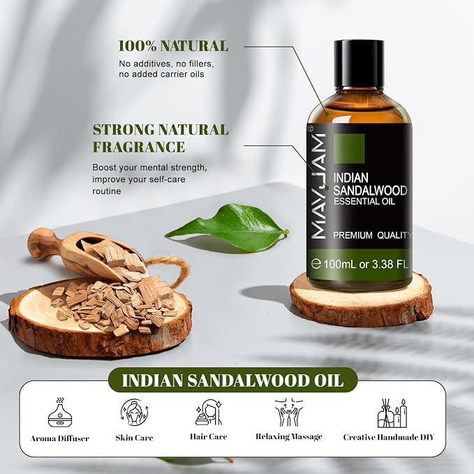MAYJAM Indian Sandalwood Essential Oil for Diffuser Skin Hair, 3.38FL.OZ