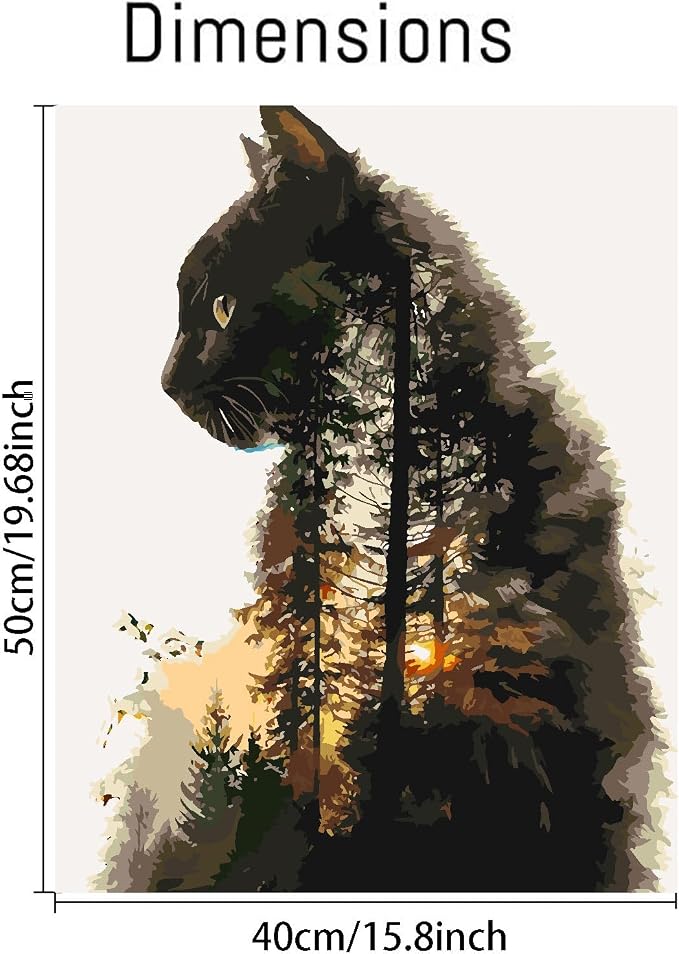 Clendo Forest Cat Paint by Numbers for Adults, Painting by Numbers Kit on Canvas for Beginners, Adults' Paint-by-Number Kits Oil Painting Kits for Gift Home Wall Decor 16x20 Inch