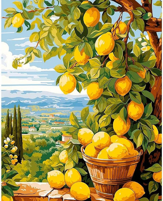 Clendo Lemon Paint by Numbers Kits for Adults, DIY Lemon Tree Adult Paint by Number Kits on Canvas, Digital Oil Number Painting for Home Decor (16x20 Inch)