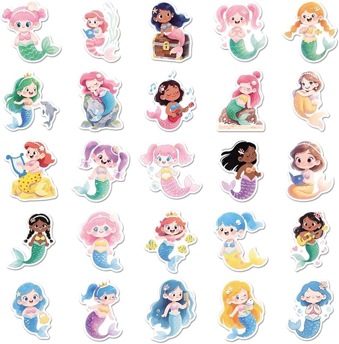 50PCS Mermaid Stickers, Waterproof Vinyl Decals, Ocean Themed Stickers for Water Bottles, Laptops, Scrapbooking(Mermaid)