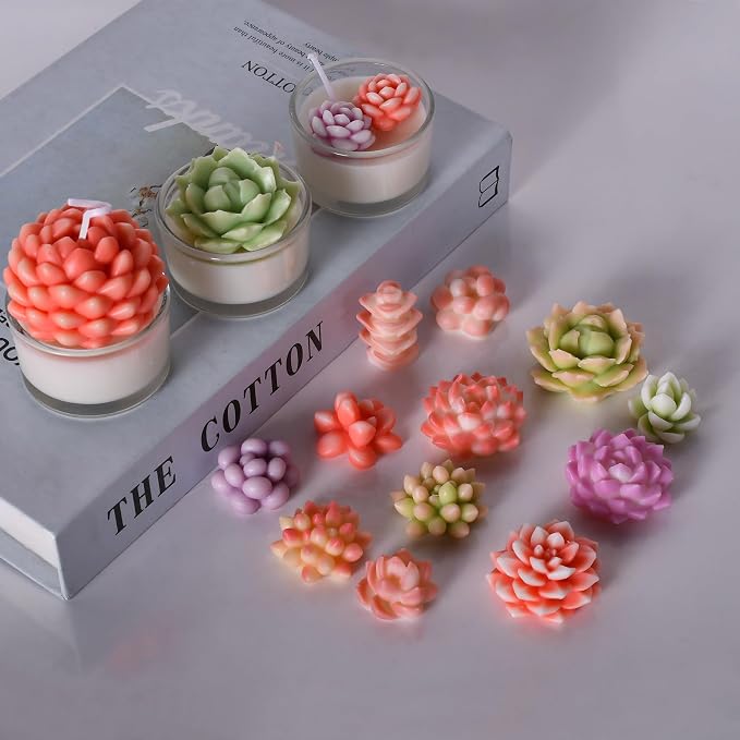 12PCS Succulent Flower Candle Molds Epoxy Resin Wax Mold Silicone Candle Moulds for Candle Craft Making Handmade Gift Ornaments Decoration