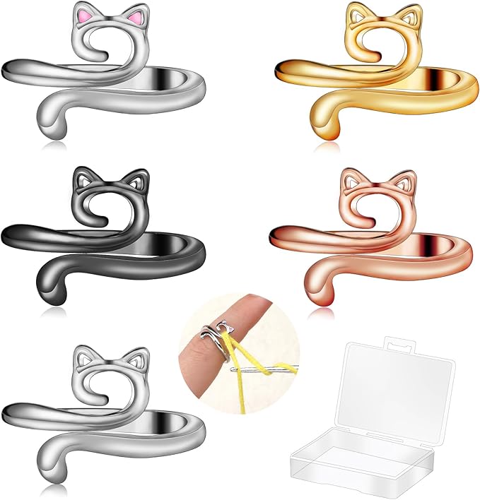 5 Pcs Crochet Ring, Adjustable Crochet Tension Rings, Yarn Ring for Finger | FOUSNOW Knitting Loop Accessories Tools, Yarn Rings for Women Mother Grandma