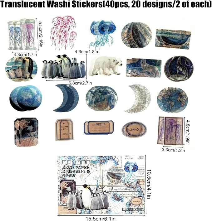 Esweny 100 PCS Vintage Ephemera Pack Journaling Scrapbooking Supplies Scrapbook Sticker Paper Kit for Junk Journal Planners Collage Craft Notebooks Decoupage Album (Ocean)