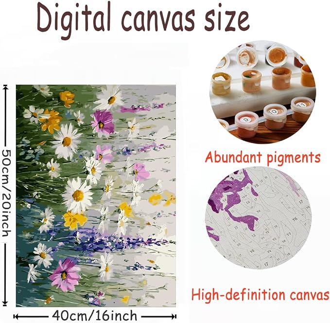 OJTOYART Paint by Numbers Kits for Adults, Flower Field Paint By Number KitsFor Beginner on Canvas, DIY Acrylic Watercolor Oil Colorful Paintingby Number for Home Decoration 16 x 20 Inch