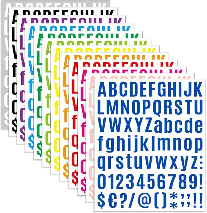 12 Sheets Alphabet Stickers, 1092 Pcs Self-Adhesive Vinyl Alphabet & Number Decals, Mailbox Number Labels for DIY Crafts Art Making, Signs, Notebooks, Classroom Decor, Doors