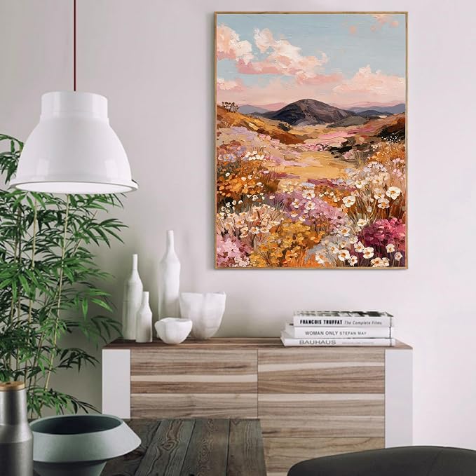 pchmcu Landscape Paint by Numbers Kit for Adults Beginner, Flower Mountain Adult Paint by Number Kits on Canvas,Oil Painting Kit for Beginners Gift Home Wall Decor 16x20 Inch