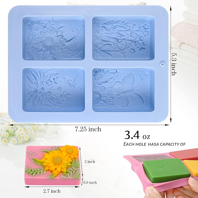 Soap Mold Silicone, 3D Rectangular Insect Flower Silicone Mold | 3D Rectangular Insect Flower Silicone Mold for Handmade Craft Soap Bath Bombs Chocolate Bars DIY Candles Polymer Clay Design