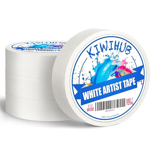 4 Packs Artist Tape for Watercolor Paper - 1IN Wide 592FT Long | White Masking Artists Tape for Drafting, Art Painting and All Paper Media - Acid Free
