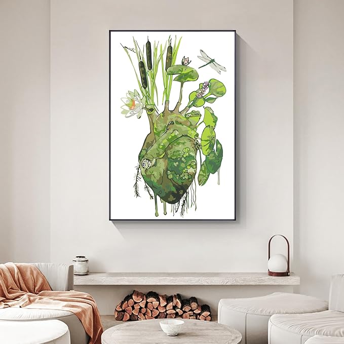 Yezavesu Framed Paint by Numbers Kit for Adults Beginner & Kids Ages 8-12, Heart Paint by Numbers with Frame, DIY Number Painting for Adults Abstract Green Plant for Home Wall Decor Gift 8X 12 inch | With Frame Canvas 8x 12 inch, DIY Acrylic Painting b...