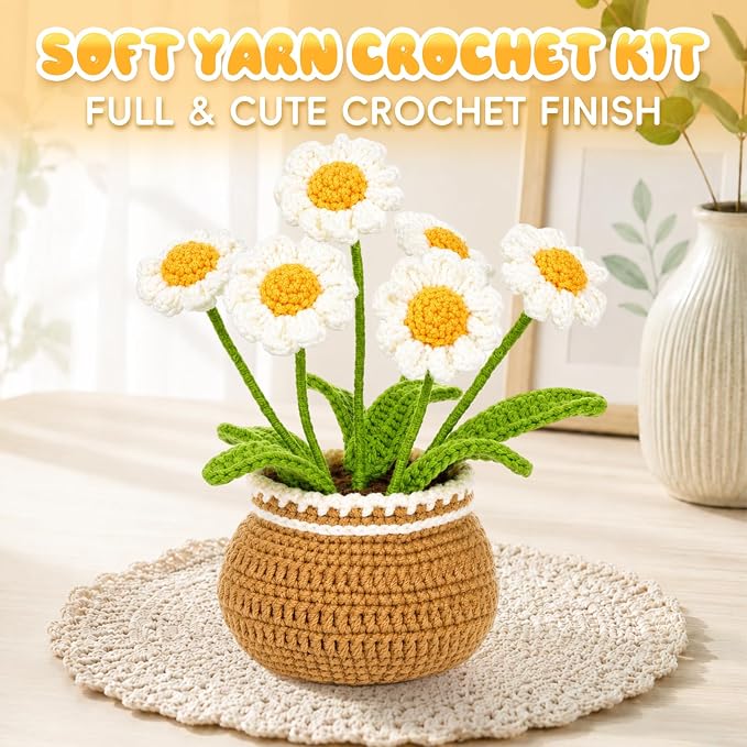 Crochet Kit for Beginners, Crochet Plant Kit,Knitting Kit(Little Daisy)