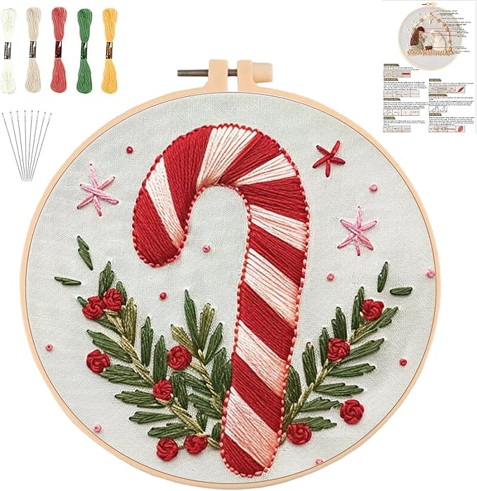 YOUDRN Christmas Embroidery Kits, Candy Canes Embroidery Kits Adults