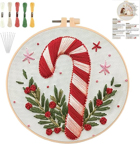 YOUDRN Christmas Embroidery Kits, Candy Canes Embroidery Kits Adults