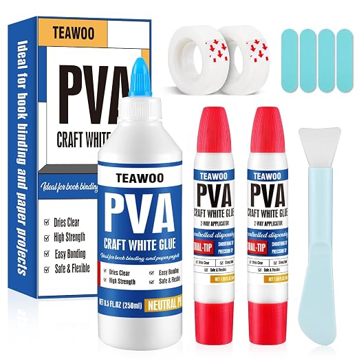 TEAWOO Book Repair Kit, 8.5 Oz + 2×1.35 Oz Acid-Free PVA Adhesive