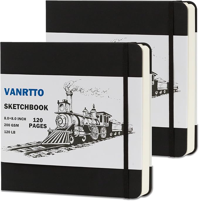Vanrtto Hardcover Sketch Book, Square Mixed Media Sketchbook 8x8 in 2 Pack | Hardcover Square Sketch Book 120LB/200GSM Drawing Paper, 240 Pages/120 Sheets Sketch Pad for Adults, Mixed Media Sketchbook