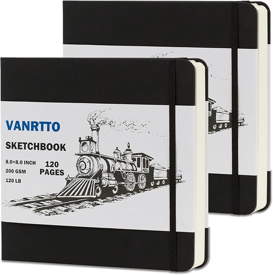 Vanrtto Hardcover Sketch Book, Square Mixed Media Sketchbook 8x8 in 2 Pack | Hardcover Square Sketch Book 120LB/200GSM Drawing Paper, 240 Pages/120 Sheets Sketch Pad for Adults, Mixed Media Sketchbook