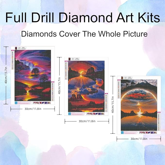 3 Pack Sunrise Diamond Painting Kits for Adults,5D Diamond Art Sets | Landscape DIY Full Drill Round Gem Painting Diamond Art for Adult Beginners, Home Wall Decor 12x16 Inch