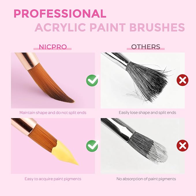 Nicpro 12pcs Artist Paint Brush Set, Paint Brushes for Acrylic Painting | Aesthetic Pastel Paintbrushes for Acrylic Oil Watercolor, Gouache, Craft, Face, Body, Art Supplies for Artists and Beginners