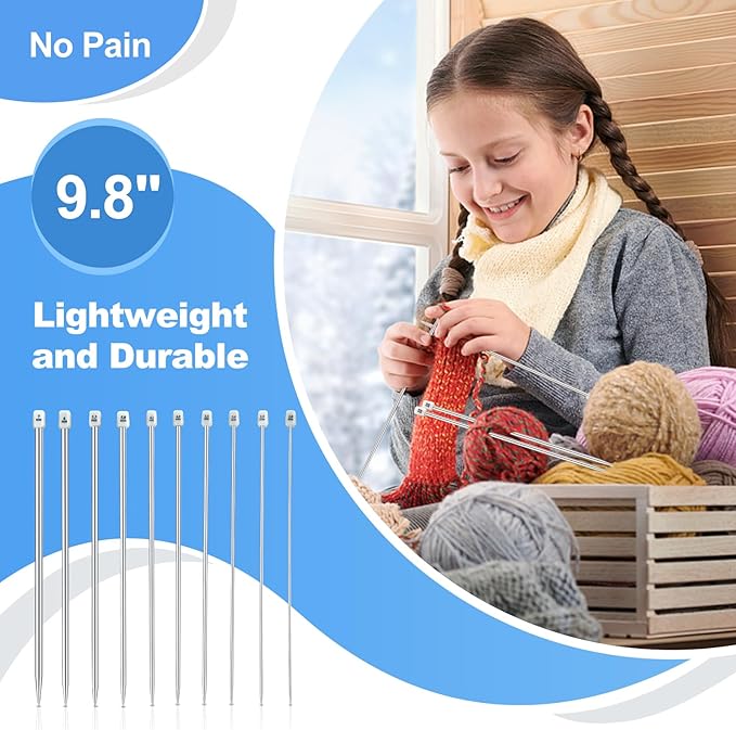 Katech Knitting Needles Set for Beginners, Complete Full Size Knit Needle | 9 Pairs Circular Knitting Needles Set and 22 Pcs Single Pointed Knitting Needle Set with Tote Bag Knitting Accessories