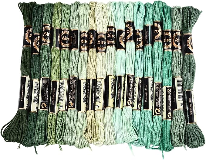 18 Skeins 6 Strands Green Embroidery Floss Thread for Crafts