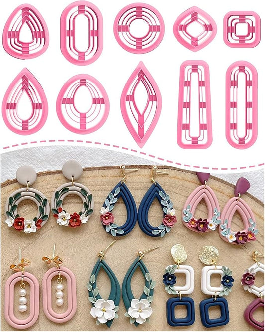 Keoker Organic Polymer Clay Cutters, 10 Shapes Extruded Polymer Clay Earring Cutters Boho