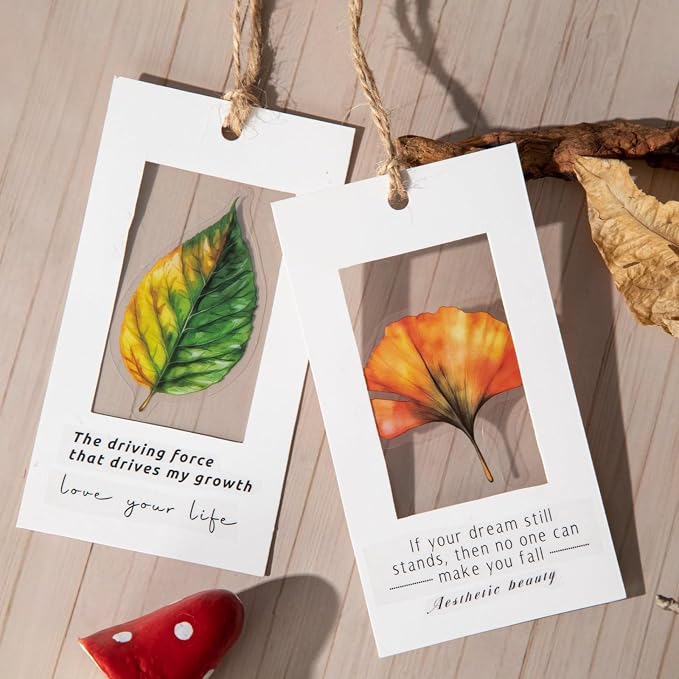 90 Pcs Aesthetic Realistic Watercolor Leaf PET Stickers for Scrapbooking