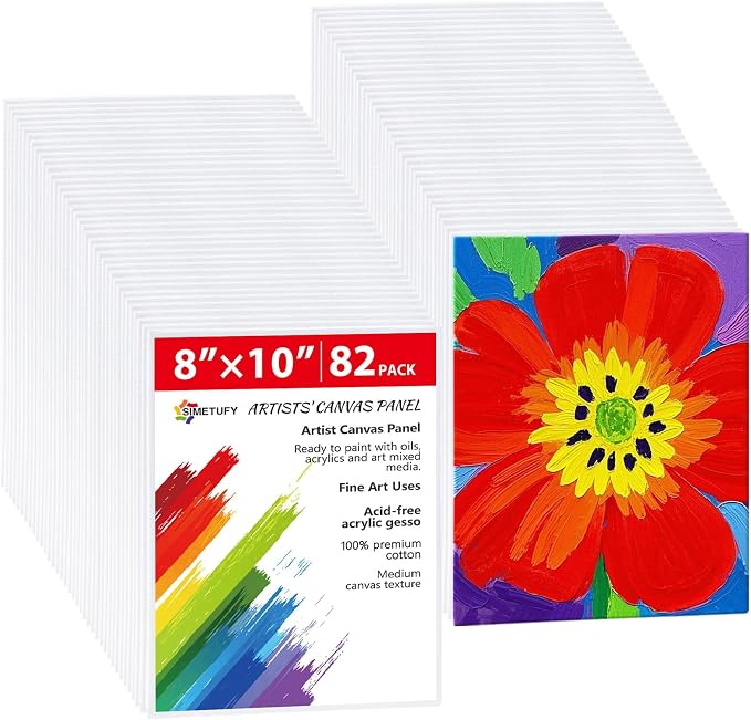 Simetufy 82 Pack 8x10 Inch Bulk Flat Canvas Boards for Painting Class | Paint & Sip Party,Blank Flat Canvas Panels Gesso Primed Acid-Free 100% Cotton for Acrylics Oil Watercolor