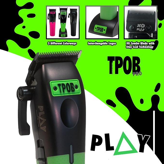 TPOB Play Barber Hair Clippers for Men 7500 RPM with Rubber Grips (Black/Green/Pink)